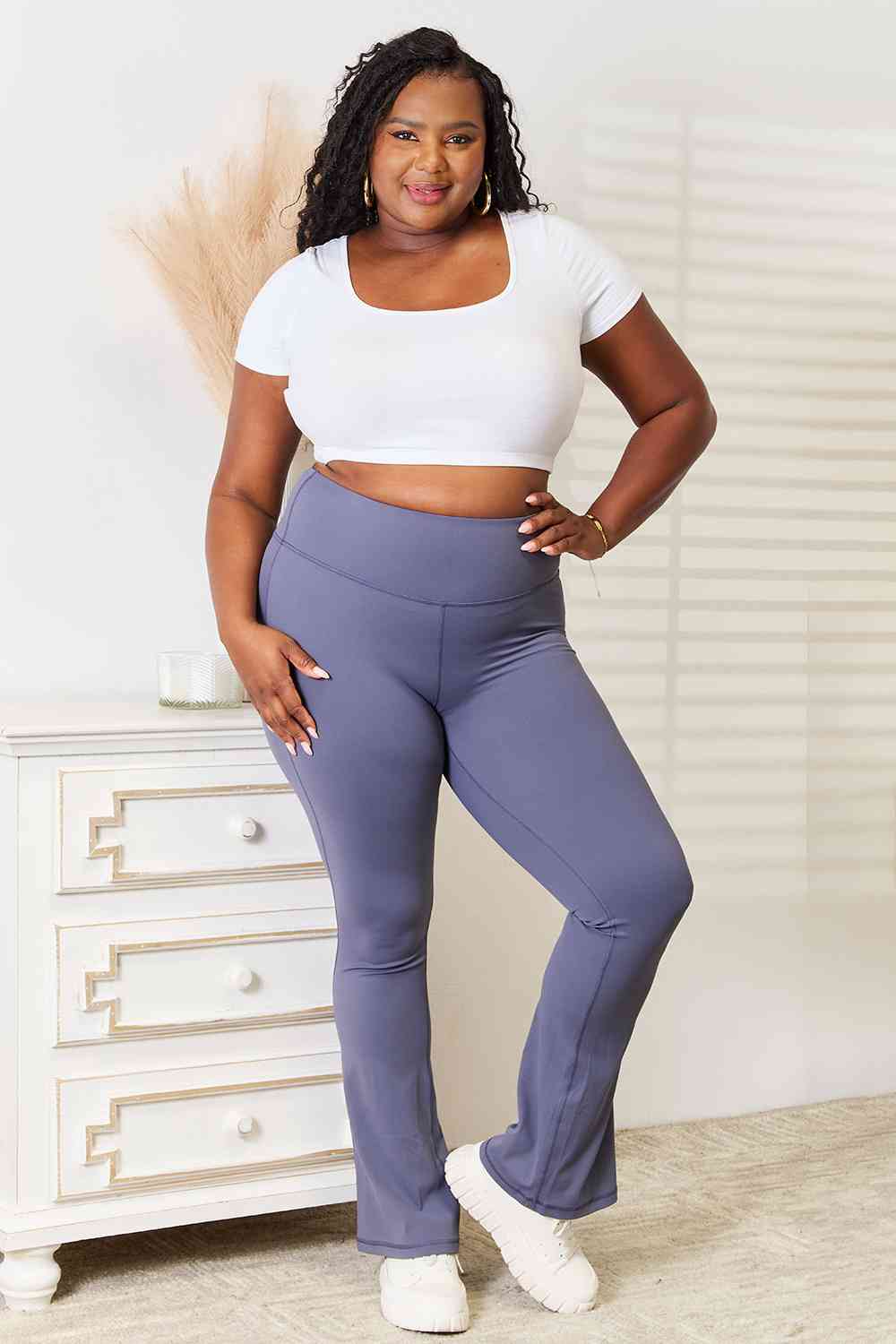 Light Gray Basic Bae Wide Waistband Bootcut Sports Pants Sentient Beauty Fashions Apparel &amp; Accessories