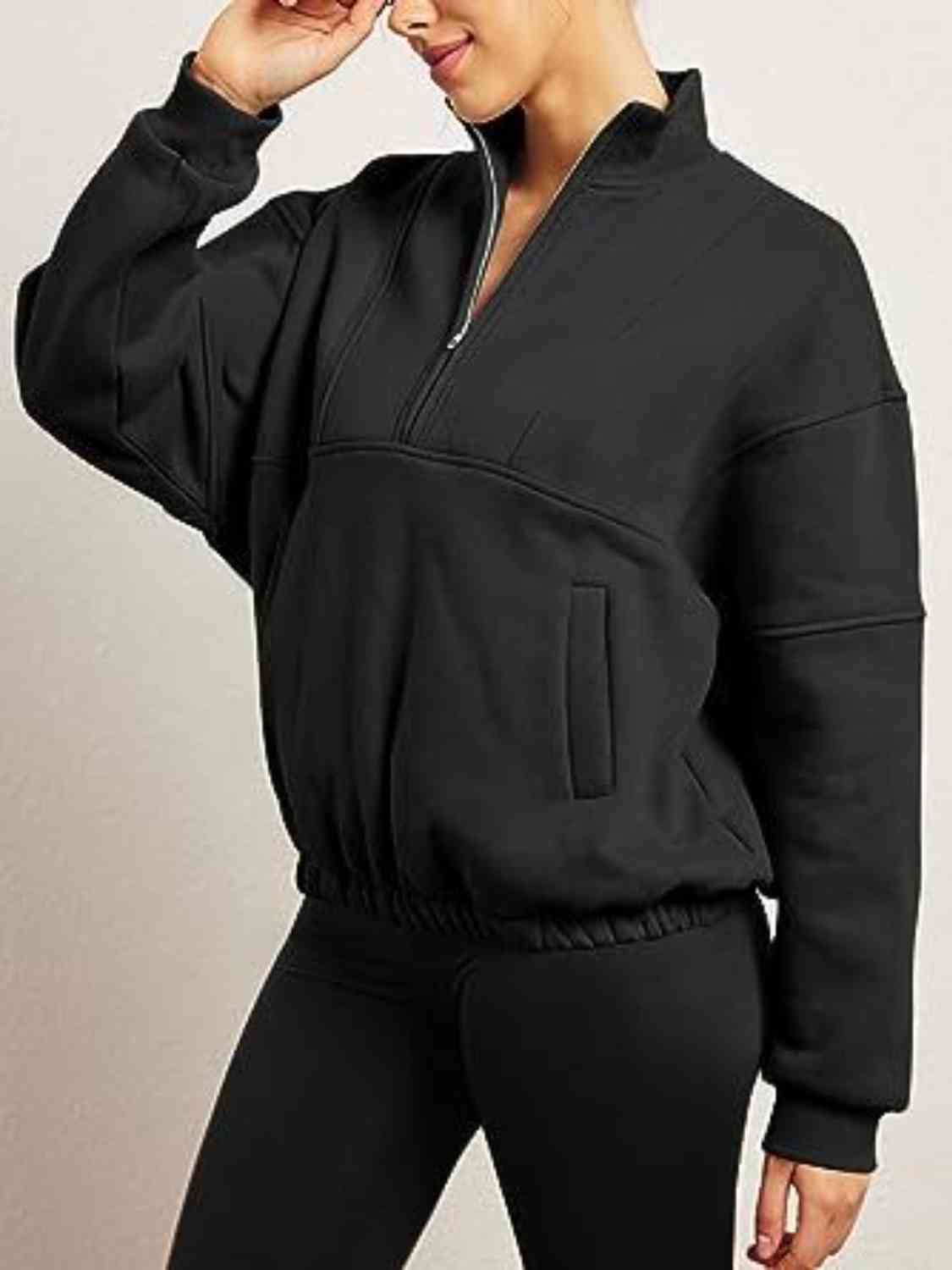 Black Half-Zip Long Sleeve Sweatshirt
