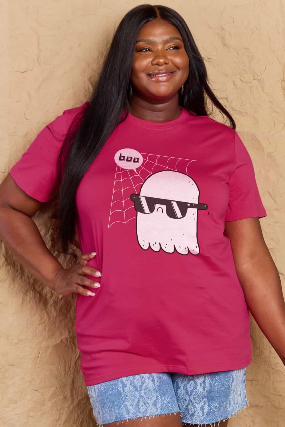 Maroon Simply Love Full Size BOO Graphic Cotton Tee Sentient Beauty Fashions Apparel & Accessories