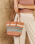 Rosy Brown Fame By The Sand Straw Braided Striped Tote Bag Sentient Beauty Fashions *Accessories