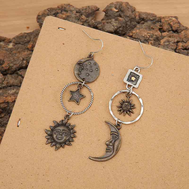 Dark Khaki Star, Sun, and Moon Earrings