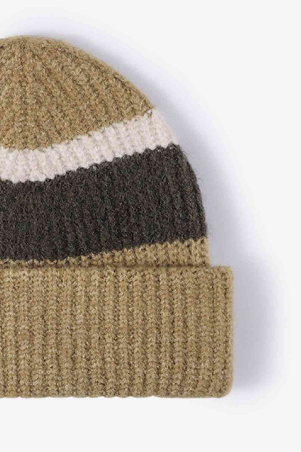 Light Gray Tricolor Cuffed Knit Beanie