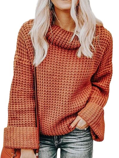 Sienna Waffle-Knit Turtleneck Round Neck Sweater Sentient Beauty Fashions Apparel &amp; Accessories