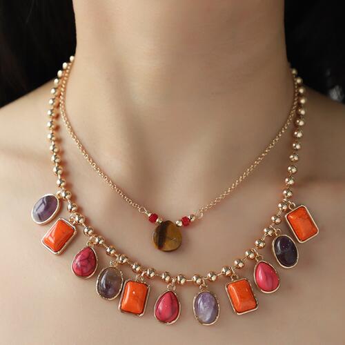 Rosy Brown Geometric Alloy Double-Layered Necklace Sentient Beauty Fashions jewelry