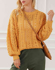 Sandy Brown Openwork Round Neck Long Sleeve Sweater