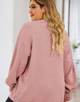 Rosy Brown Plus Size Heart Ribbed Round Neck Sweatshirt