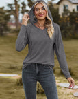 Dim Gray Dropped Shoulder Hooded Blouse