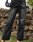 Dark Slate Gray Distressed Buttoned Loose Fit Jeans Sentient Beauty Fashions Apparel & Accessories