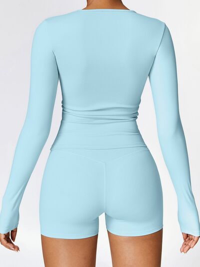 Powder Blue Round Neck Long Sleeve Active T-Shirt Sentient Beauty Fashions Apparel &amp; Accessories
