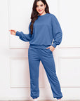 Dark Slate Blue Round Neck Long Sleeve Sweatshirt and Pants Set Sentient Beauty Fashions Apparel & Accessories