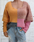 Rosy Brown Color Block Decorative Button Long Sleeve Sweater