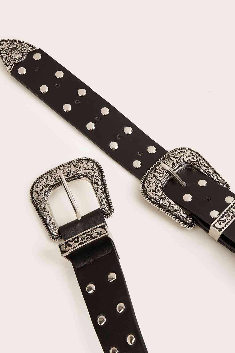 Dark Slate Gray Double Row Studded PU Leather Belt Sentient Beauty Fashions Apparel &amp; Accessories