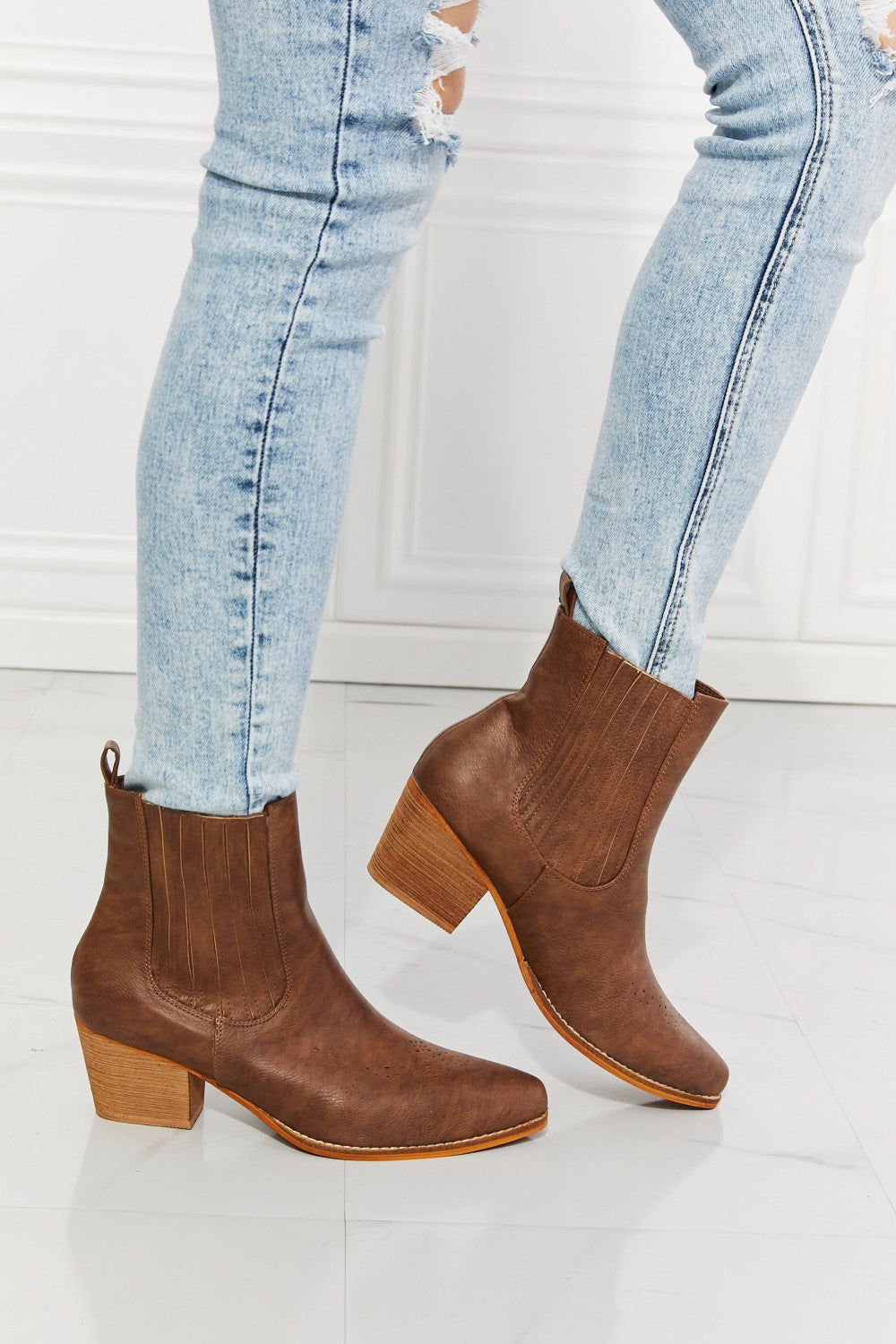 Light Gray MMShoes Love the Journey Stacked Heel Chelsea Boot in Chestnut