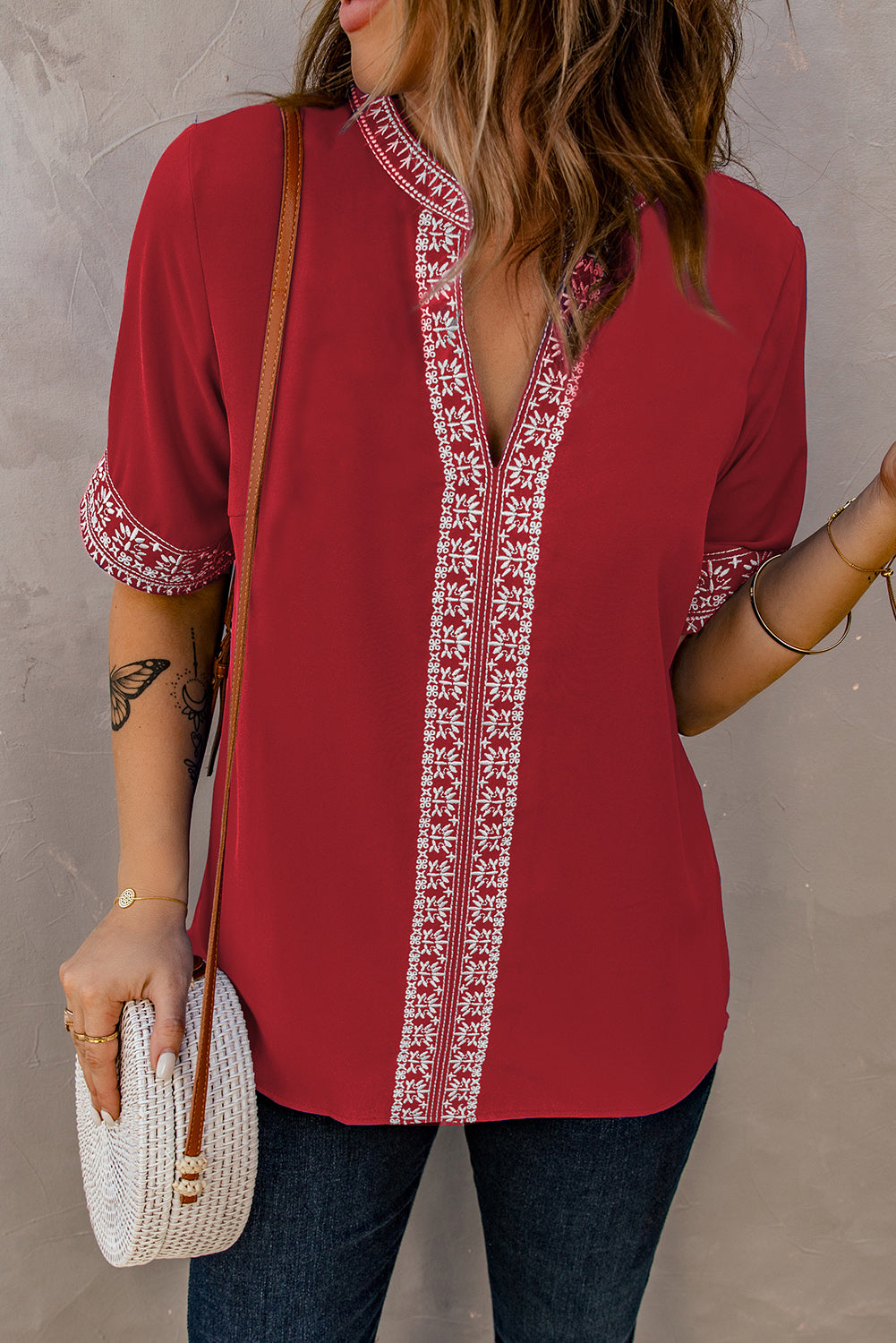 Sienna Embroidered V-Neck Top Sentient Beauty Fashions Apparel & Accessories