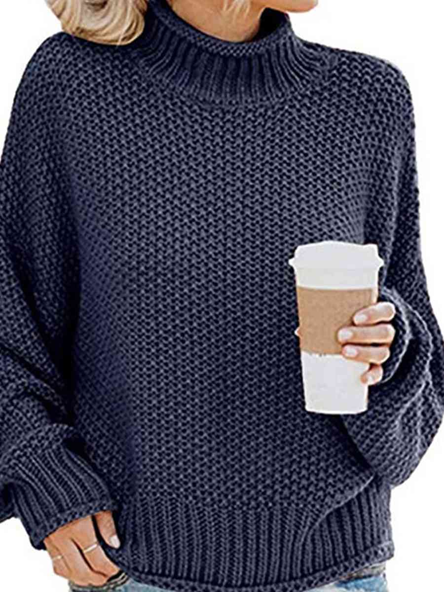 Dark Slate Gray Turtleneck Dropped Shoulder Sweater