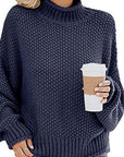 Dark Slate Gray Turtleneck Dropped Shoulder Sweater