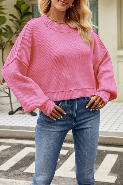 Rosy Brown Round Neck Dropped Shoulder Sweater