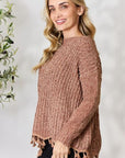 Light Gray BiBi Tassel Trim Long Sleeve Sweater Sentient Beauty Fashions Apparel & Accessories