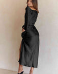Gray Cowl Neck Long Sleeve Maxi Dress Sentient Beauty Fashions Apparel & Accessories