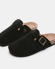 White Smoke Suede Closed Toe Buckle Slide