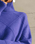 Dark Slate Blue Geometric Turtleneck Long Sleeve Sweater Sentient Beauty Fashions Tops