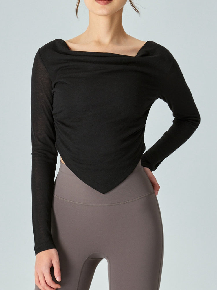 Black Cowl Neck Long Sleeve Sports Top Sentient Beauty Fashions Apparel &amp; Accessories