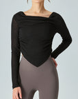 Black Cowl Neck Long Sleeve Sports Top Sentient Beauty Fashions Apparel & Accessories