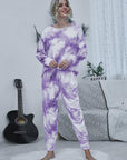 Gray Tie-dye Round Neck Top and Drawstring Pants Lounge Set Sentient Beauty Fashions Apparel & Accessories