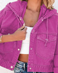 Maroon Hooded Dropped Shoulder Denim Jacket Sentient Beauty Fashions Apparel & Accessories