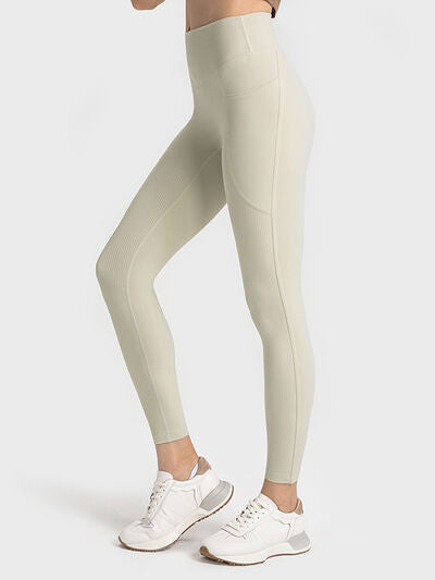 Beige Double Take Wide Waistband Leggings Sentient Beauty Fashions Apparel &amp; Accessories