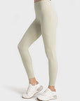 Beige Double Take Wide Waistband Leggings Sentient Beauty Fashions Apparel & Accessories