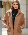 Rosy Brown Zip-Up Collared Neck Jacket Sentient Beauty Fashions Apparel & Accessories
