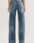 Dark Slate Gray Button Fly Distressed Washed Jeans Sentient Beauty Fashions Apparel & Accessories