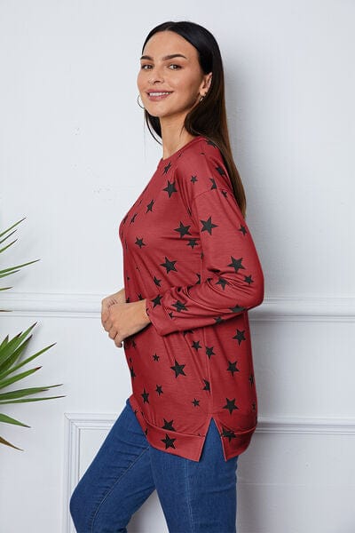 Light Gray Star Print Round Neck Dropped Shoulder Sweatshirt