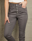 Dim Gray Baeful Button Fly Hem Detail Skinny Jeans Sentient Beauty Fashions pants