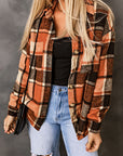 Dark Slate Gray Plaid Pocketed Button Up Jacket Sentient Beauty Fashions Apparel & Accessories