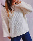 Dark Gray Openwork Boat Neck Long Sleeve Sweater