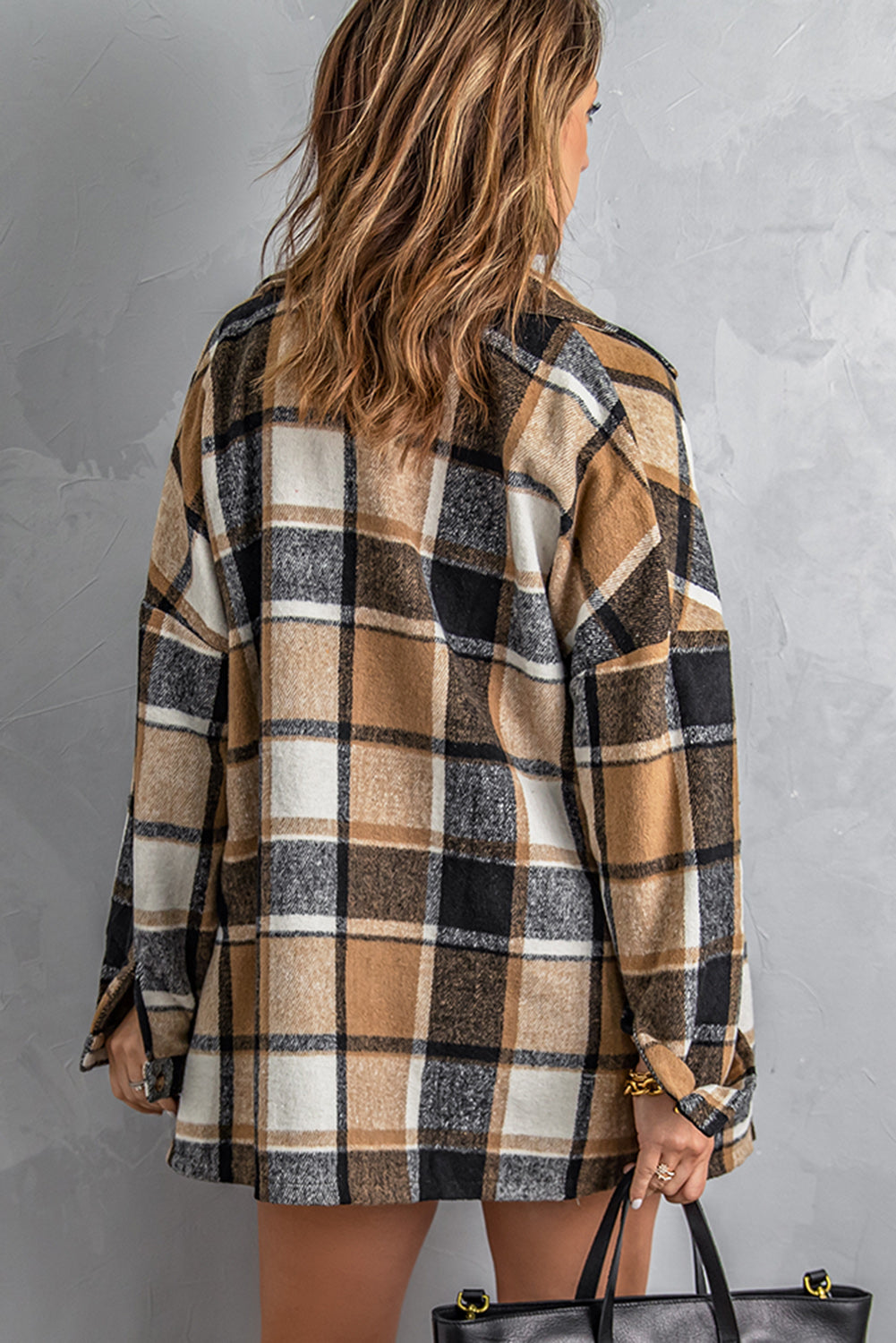 Dark Gray Double Take Plaid Dropped Shoulder Pocketed Shirt Jacket Sentient Beauty Fashions Apparel &amp; Accessories