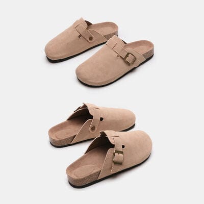 Beige Suede Closed Toe Buckle Slide