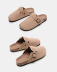 Beige Suede Closed Toe Buckle Slide