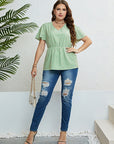 Light Gray Star V-Neck Puff Sleeve Peplum Top