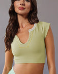 Rosy Brown Notched Neck Cap Sleeve Cropped Tee Sentient Beauty Fashions Apparel & Accessories