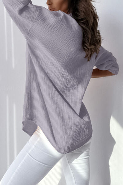 Gray Button Up Dropped Shoulder Shirt Sentient Beauty Fashions Apparel &amp; Accessories
