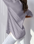 Gray Button Up Dropped Shoulder Shirt Sentient Beauty Fashions Apparel & Accessories