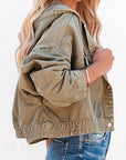 Light Gray Hooded Dropped Shoulder Denim Jacket Sentient Beauty Fashions Apparel & Accessories