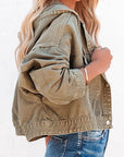 Light Gray Hooded Dropped Shoulder Denim Jacket