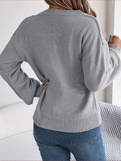 Light Slate Gray Cable-Knit Buttoned V-Neck Sweater Sentient Beauty Fashions Apparel &amp; Accessories