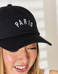 Black Zenana PARIS Embroidered Baseball Cap Sentient Beauty Fashions *Accessories