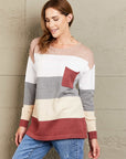 Dark Gray Woven Right Color Block Drop Shoulder Round Neck Sweater Sentient Beauty Fashions Apparel & Accessories