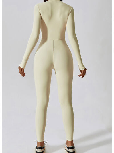 Light Gray Zip Up Mock Neck Long Sleeve Jumpsuit Sentient Beauty Fashions Apparel &amp; Accessories